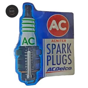 Metal Sign RARE AC DELCO THERMOMETER Spark Plugs GM Licensed Product 19.5x15"!